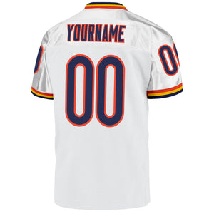 Custom White Navy-Orange Mesh Authentic Throwback Football Jersey