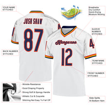 Load image into Gallery viewer, Custom White Navy-Orange Mesh Authentic Throwback Football Jersey

