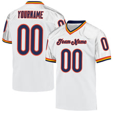 Laden Sie das Bild in den Galerie-Viewer, Custom White Navy-Orange Mesh Authentic Throwback Football Jersey
