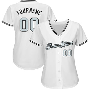 Custom White Silver-Black Authentic Baseball Jersey
