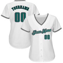 Load image into Gallery viewer, Custom White Midnight Green-Black Authentic Baseball Jersey
