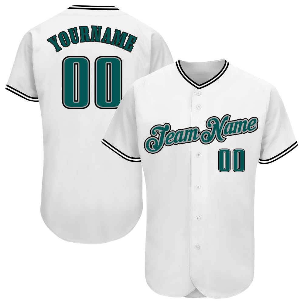 Custom White Midnight Green-Black Authentic Baseball Jersey