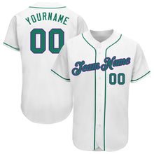 Laden Sie das Bild in den Galerie-Viewer, Custom White Kelly Green-Purple Authentic Baseball Jersey
