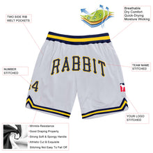 Laden Sie das Bild in den Galerie-Viewer, Custom White Navy-Gold Authentic Throwback Basketball Shorts
