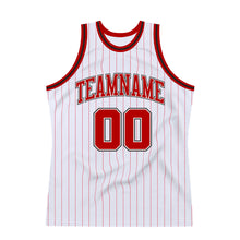 Load image into Gallery viewer, Custom White Red Pinstripe Red-Black Authentic Basketball Jersey
