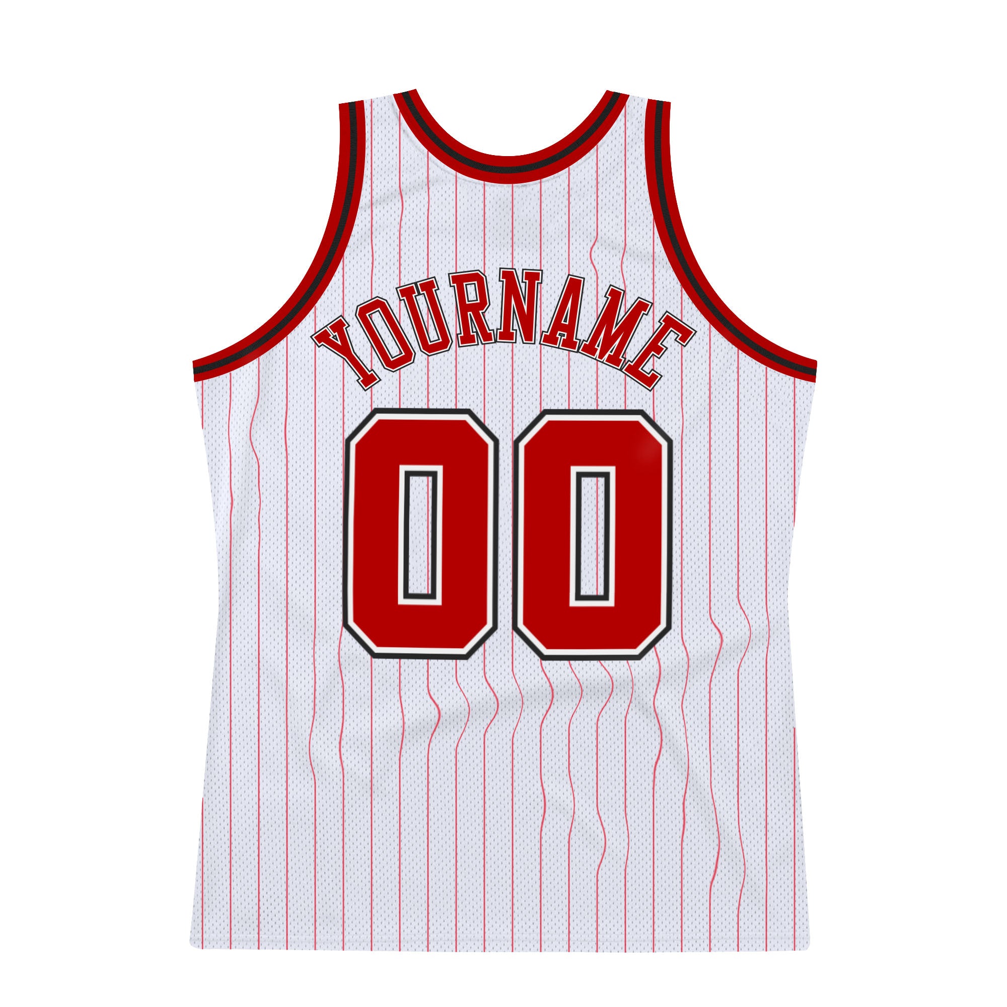Cheap Custom White Red Pinstripe Red-Black Authentic Basketball