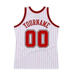 Custom White Red Pinstripe Red-Black Authentic Basketball Jersey