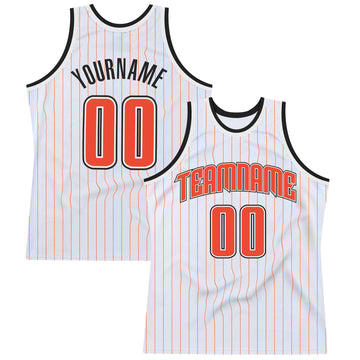 Custom White Orange Pinstripe Orange-Black Authentic Basketball Jersey