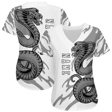 Custom White White-Black 3D Snake Authentic Baseball Jersey