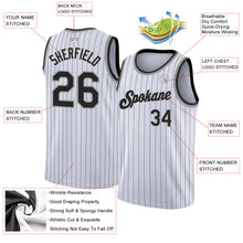 Загрузить изображение в средство просмотра галереи, Custom White Black Pinstripe Black-Gray Authentic Basketball Jersey
