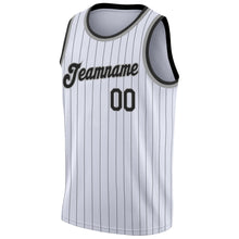 Загрузить изображение в средство просмотра галереи, Custom White Black Pinstripe Black-Gray Authentic Basketball Jersey
