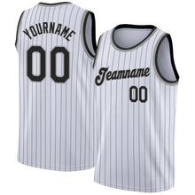 Загрузить изображение в средство просмотра галереи, Custom White Black Pinstripe Black-Gray Authentic Basketball Jersey

