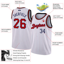Load image into Gallery viewer, Custom White Navy Pinstripe Red-Navy Authentic Basketball Jersey
