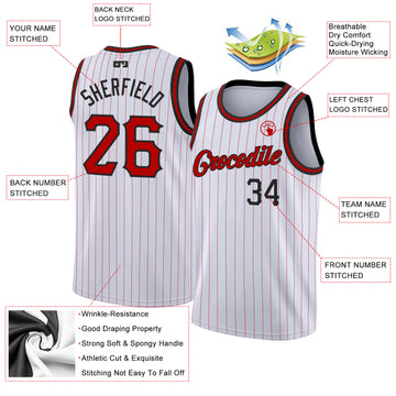 Custom White Red Pinstripe Red-Black Authentic Basketball Jersey