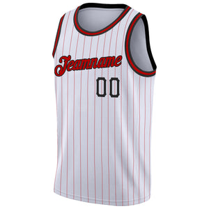 Custom White Red Pinstripe Red-Black Authentic Basketball Jersey