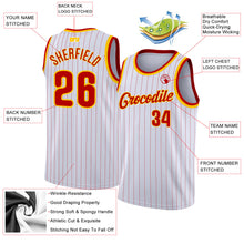 Laden Sie das Bild in den Galerie-Viewer, Custom White Red Pinstripe Red-Gold Authentic Basketball Jersey
