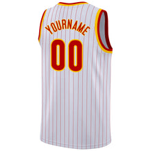 Laden Sie das Bild in den Galerie-Viewer, Custom White Red Pinstripe Red-Gold Authentic Basketball Jersey
