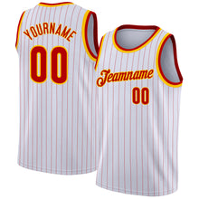 Laden Sie das Bild in den Galerie-Viewer, Custom White Red Pinstripe Red-Gold Authentic Basketball Jersey
