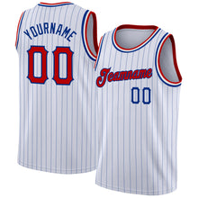 Load image into Gallery viewer, Custom White Royal Pinstripe Red-Royal Authentic Basketball Jersey
