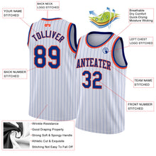 Load image into Gallery viewer, Custom White Royal Pinstripe Royal-Orange Authentic Basketball Jersey
