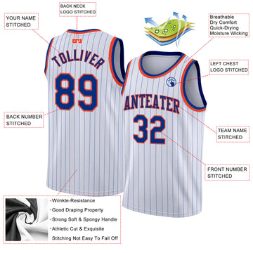 Custom White Royal Pinstripe Royal-Orange Authentic Basketball Jersey