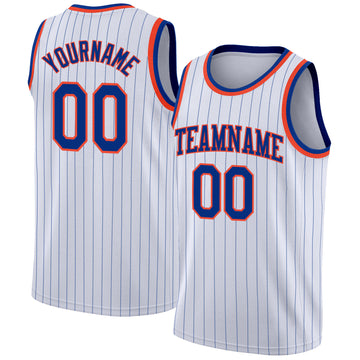 Custom White Royal Pinstripe Royal-Orange Authentic Basketball Jersey