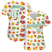 Load image into Gallery viewer, Custom White White-Kelly Green 3D Pattern Design Autumn Leaves Authentic Baseball Jersey
