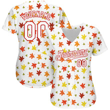 Load image into Gallery viewer, Custom White White-Red 3D Pattern Design Autumn Leaves Authentic Baseball Jersey
