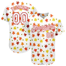 Load image into Gallery viewer, Custom White White-Red 3D Pattern Design Autumn Leaves Authentic Baseball Jersey
