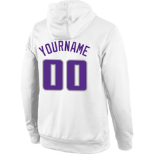 Load image into Gallery viewer, Custom Stitched White Purple-Gray Sports Pullover Sweatshirt Hoodie
