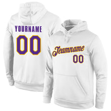Load image into Gallery viewer, Custom Stitched White Purple-Gold Sports Pullover Sweatshirt Hoodie
