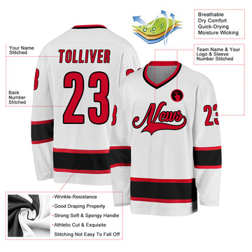 Custom White Red-Black Hockey Jersey