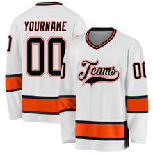 Laden Sie das Bild in den Galerie-Viewer, Custom White Black-Orange Hockey Jersey
