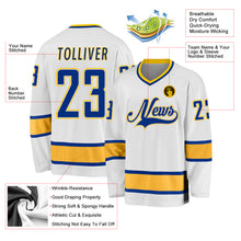 Load image into Gallery viewer, Custom White Royal-Gold Hockey Jersey
