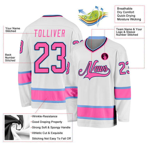 Custom Hockey Jersey Light Blue Pink-White