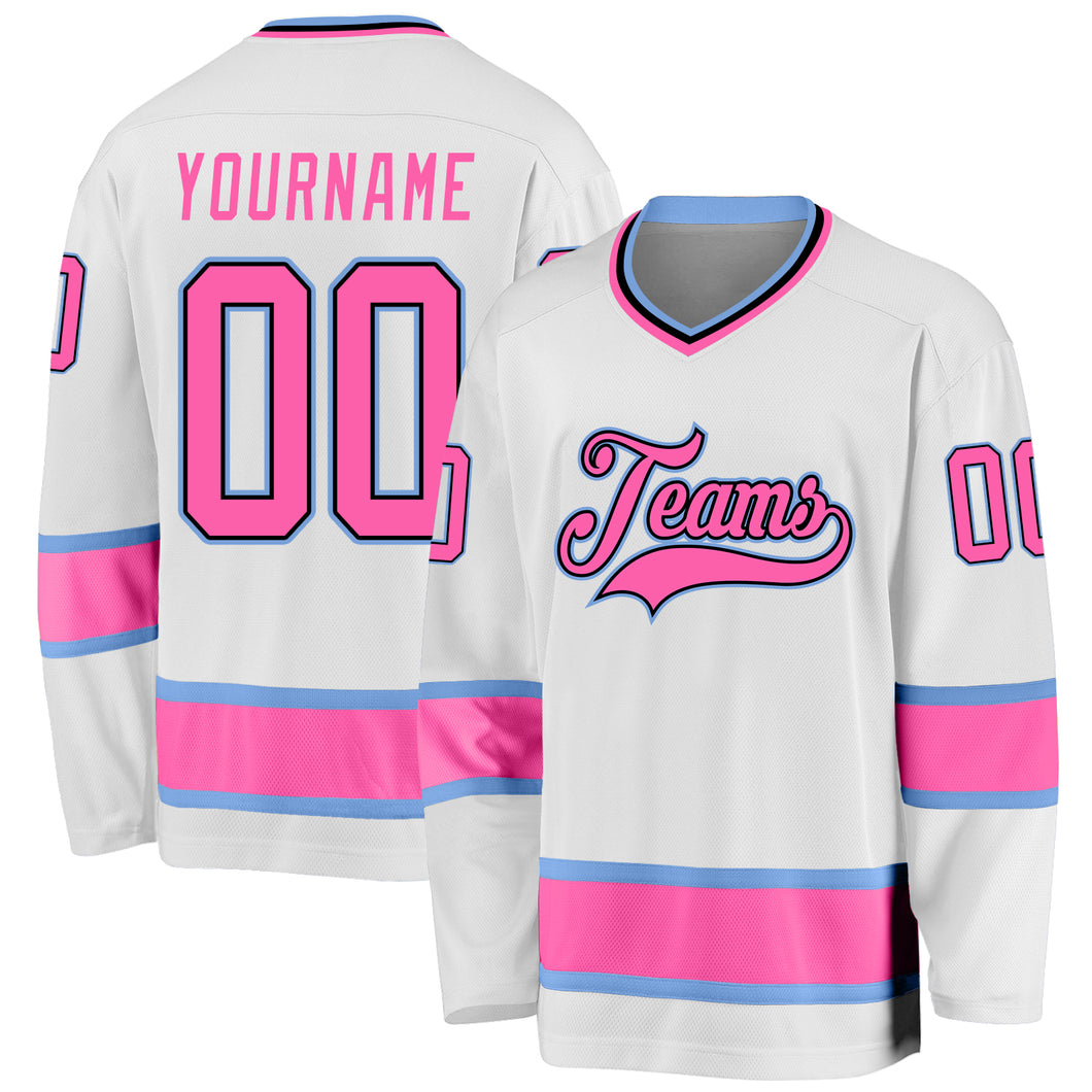 Custom Black Pink-Light Blue Hockey Jersey Women's Size:M