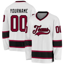 Load image into Gallery viewer, Custom White Maroon-Black Hockey Jersey
