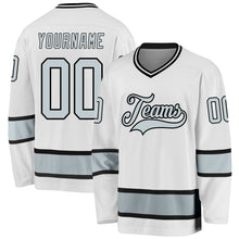 Load image into Gallery viewer, Custom White Silver-Black Hockey Jersey
