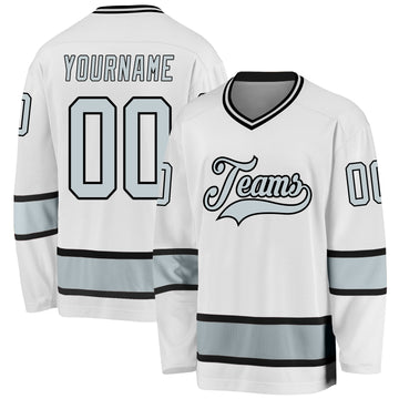 Custom White Silver-Black Hockey Jersey