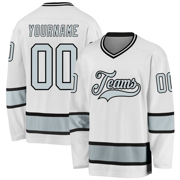 Custom Hockey Jersey Black White-Silver Men's Size:2XL