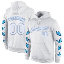 Load image into Gallery viewer, Custom Stitched White White-Light Blue 3D Pattern Design Butterfly Sports Pullover Sweatshirt Hoodie
