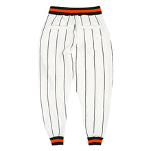 Laden Sie das Bild in den Galerie-Viewer, Custom White Black Pinstripe Black-Orange Sports Pants
