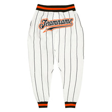 Laden Sie das Bild in den Galerie-Viewer, Custom White Black Pinstripe Black-Orange Sports Pants

