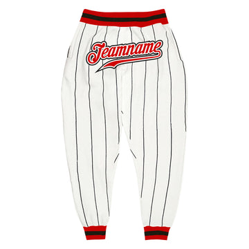 Custom White Black Pinstripe Red-Black Sports Pants