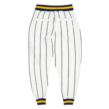 Laden Sie das Bild in den Galerie-Viewer, Custom White Navy Pinstripe Navy-Gold Sports Pants
