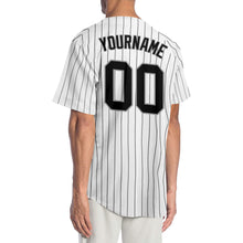 Laden Sie das Bild in den Galerie-Viewer, Custom White Black Pinstripe Black-Gray Authentic Baseball Jersey
