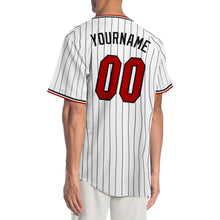 Load image into Gallery viewer, Custom White Black Pinstripe Red-Black Authentic Baseball Jersey
