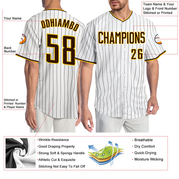 Cheap Custom White Brown Pinstripe Brown-Gold Authentic Baseball Jersey  Free Shipping – CustomJerseysPro