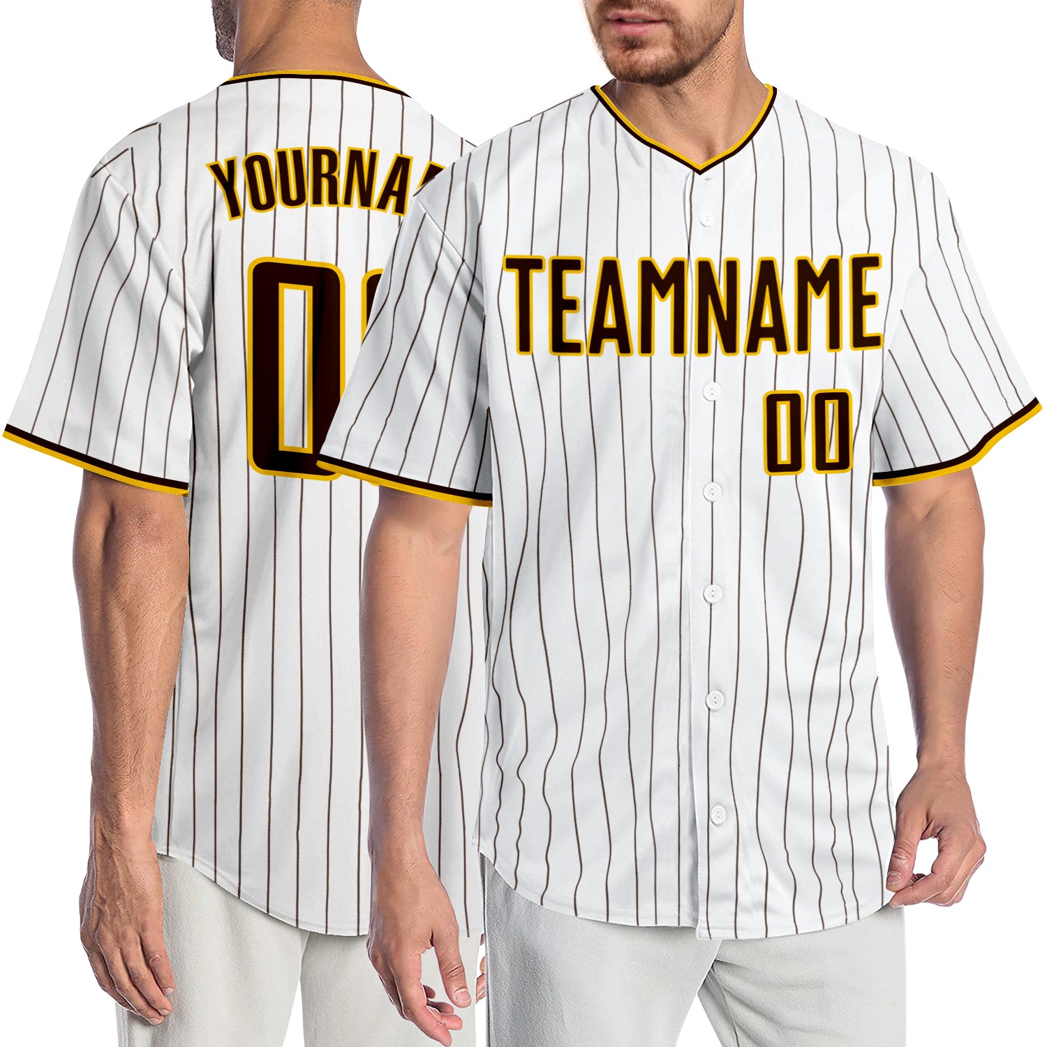White Gold Pinstripes Custom V-Neck Softball Baseball Jerseys | YoungSpeeds