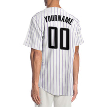 Laden Sie das Bild in den Galerie-Viewer, Custom White Purple Pinstripe Black-Gray Authentic Baseball Jersey
